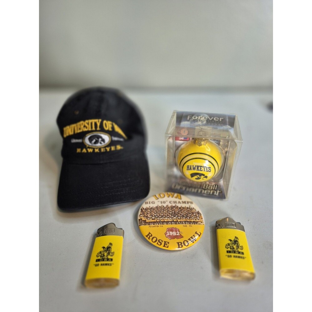 Iowa Hawkeyes Lot Hat Ornament Lighters Vintage Button NCAA